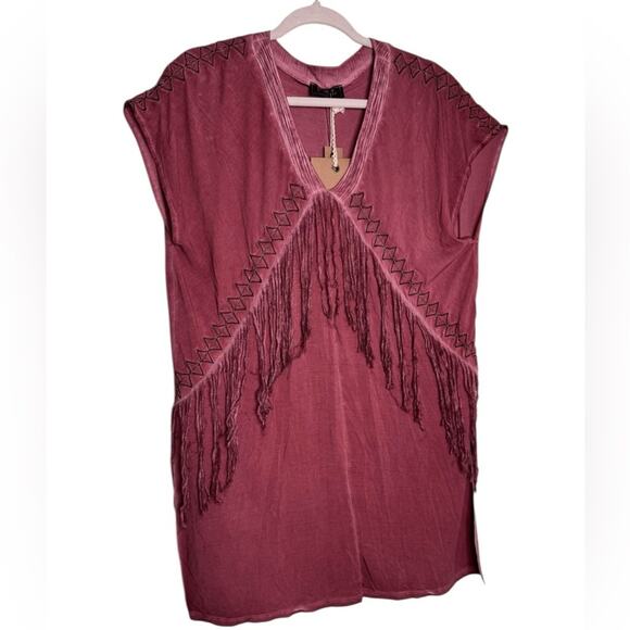 POL Red Brick Fringe V-Neckline Tunic Sleeveless Small Western NWT - Picture 3 of 9